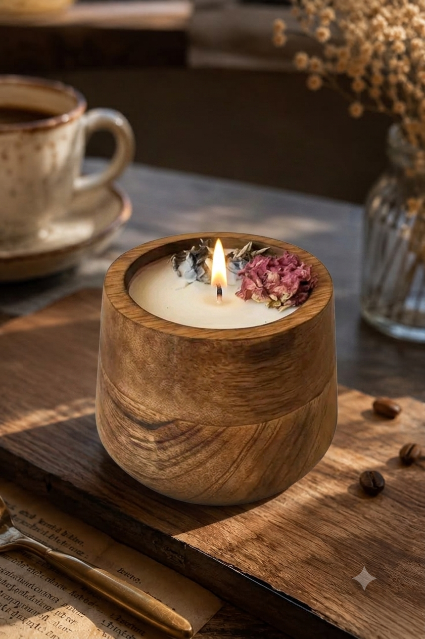 🌿 Handcrafted Wooden Bowl Scented Candle