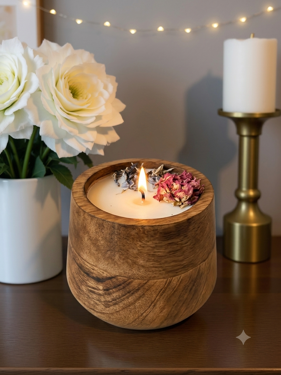 🌿 Handcrafted Wooden Bowl Scented Candle