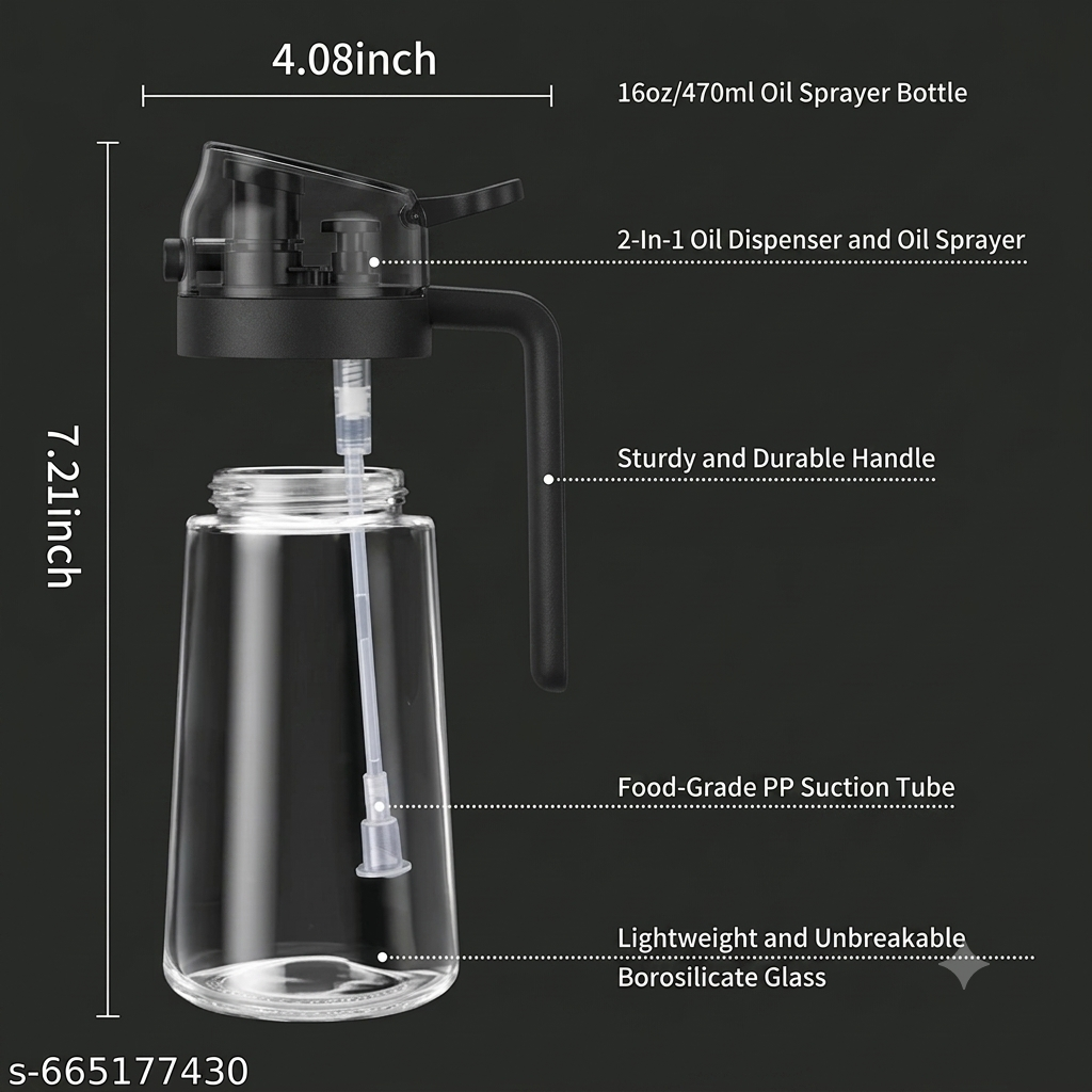 3-in-1 Oil Dispenser & Sprayer – Leak-Proof Kitchen Oil Bottle